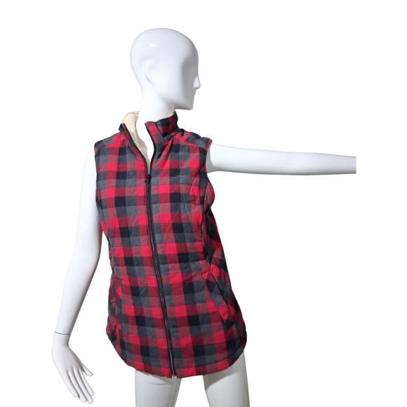 Duluth Trading Womens size S Plaid Flannel Sherpa Lumber Jack Gorpcore Zip Vest - Picture 3 of 10